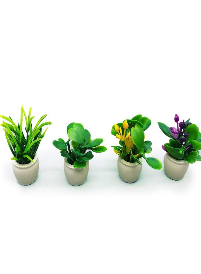 Lynkaye Dollhouse Decoration Plant Pots Miniature Green Potted Bonsai Model Dollhouse Desk Home Office Decor Accessories,1 12 Scale Miniature Plant Model (4 Different Flower Bots) - Image 1